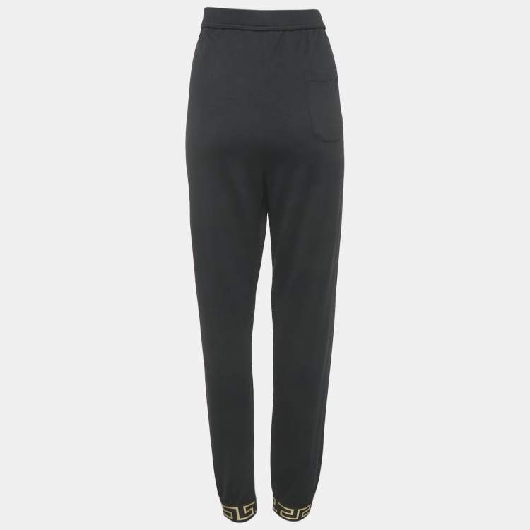 Pre Owned Versace Black Greca Trim Jersey Joggers L