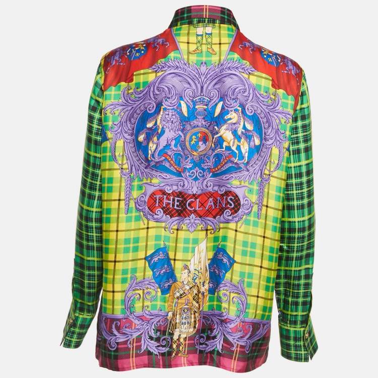 Pre Owned Versace Multicolor Tartan Check 'The Clans' Silk Shirt M