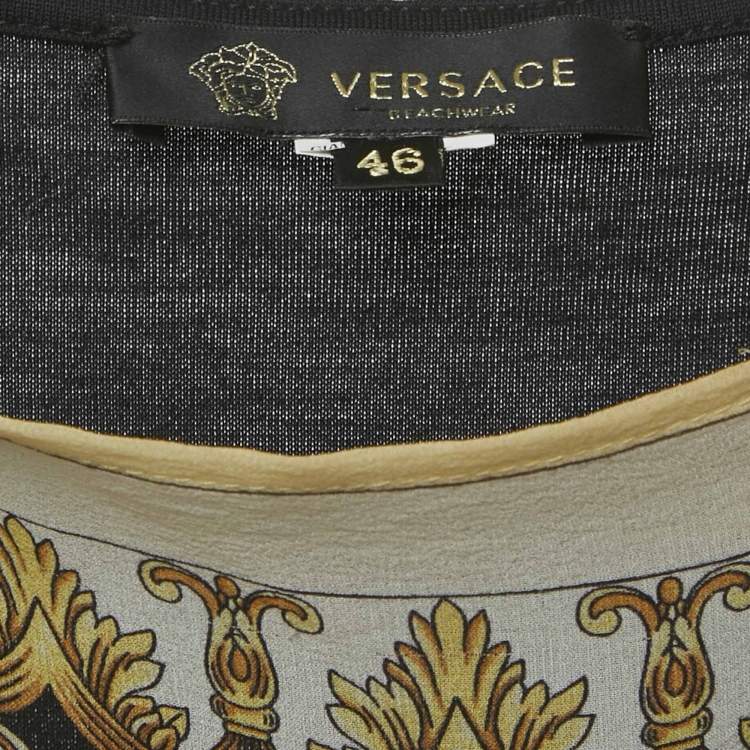 Pre Owned Versace White Printed Silk & Cotton Knit Kaftan Detail Tunic L