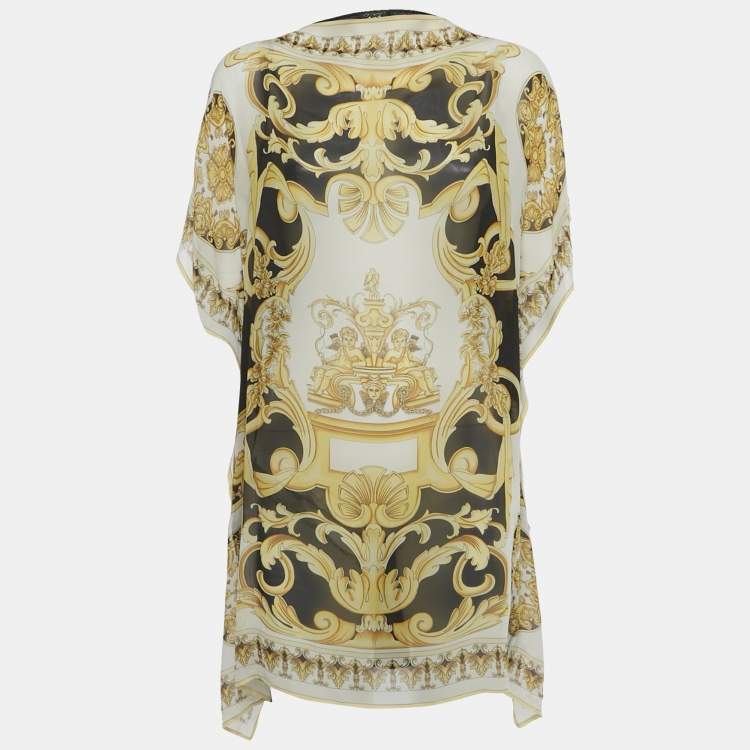 Pre Owned Versace White Printed Silk & Cotton Knit Kaftan Detail Tunic L