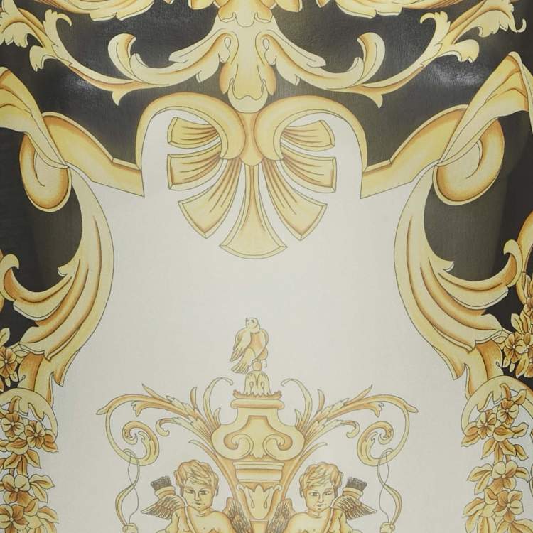 Pre Owned Versace White Printed Silk & Cotton Knit Kaftan Detail Tunic L