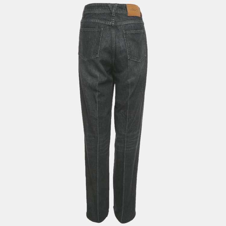 Pre Owned Versace Dark Grey Denim Wide Leg Jeans M Waist 34"
