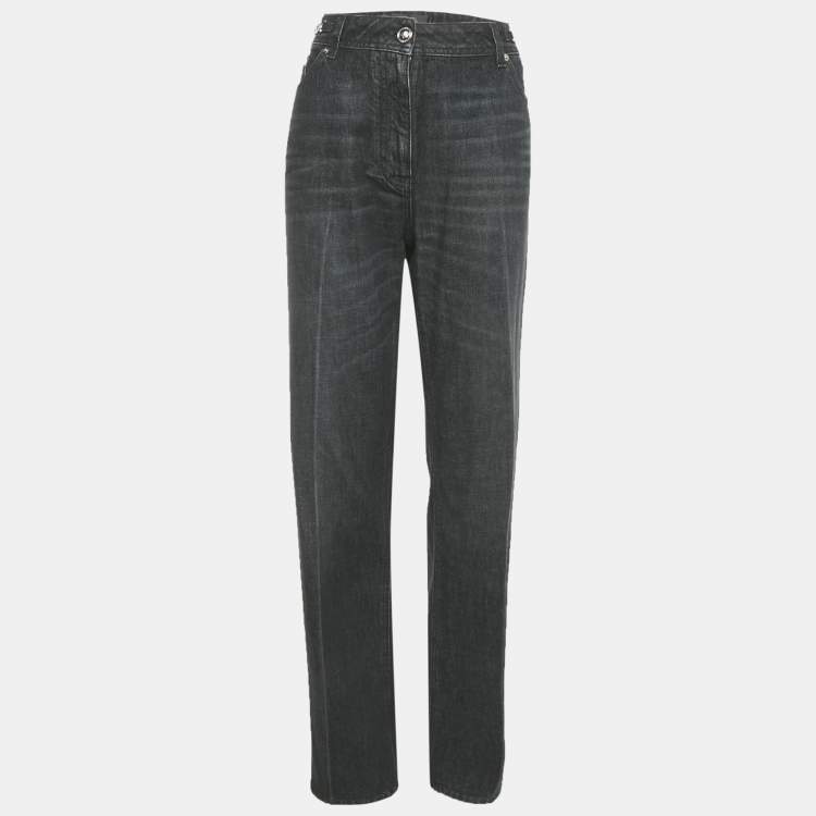 Pre Owned Versace Dark Grey Denim Wide Leg Jeans M Waist 34"
