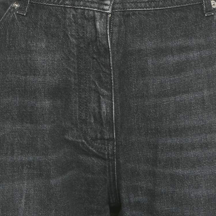 Pre Owned Versace Dark Grey Denim Wide Leg Jeans M Waist 34"