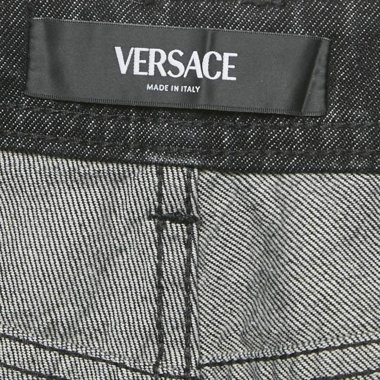 Pre Owned Versace Dark Grey Denim Wide Leg Jeans M Waist 34"