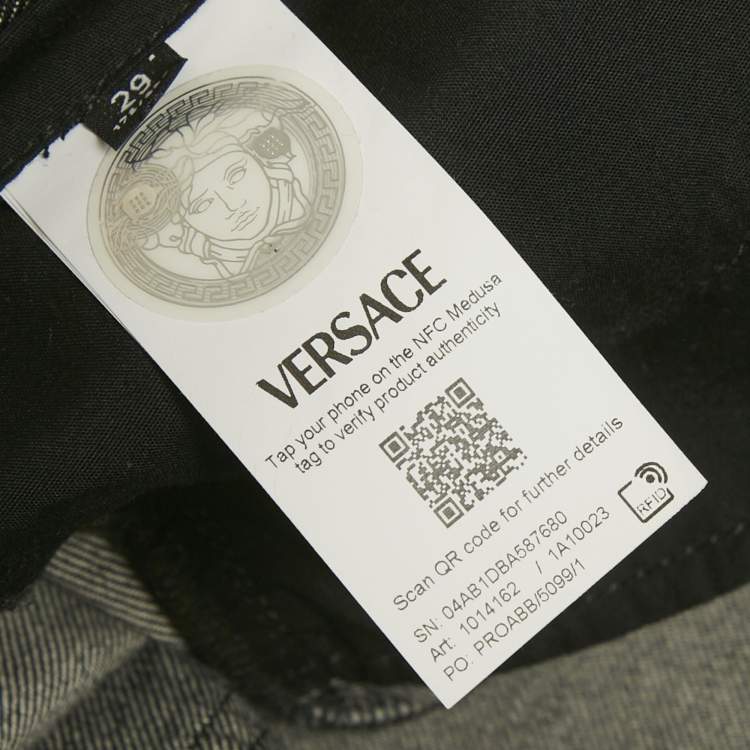 Pre Owned Versace Dark Grey Denim Wide Leg Jeans M Waist 34"