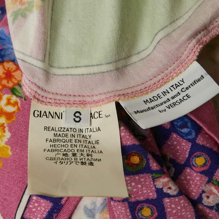 Pre Owned Versace Pink Printed Jersey V Neck T-Shirt S 