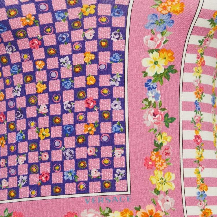 Pre Owned Versace Pink Printed Jersey V Neck T-Shirt S 