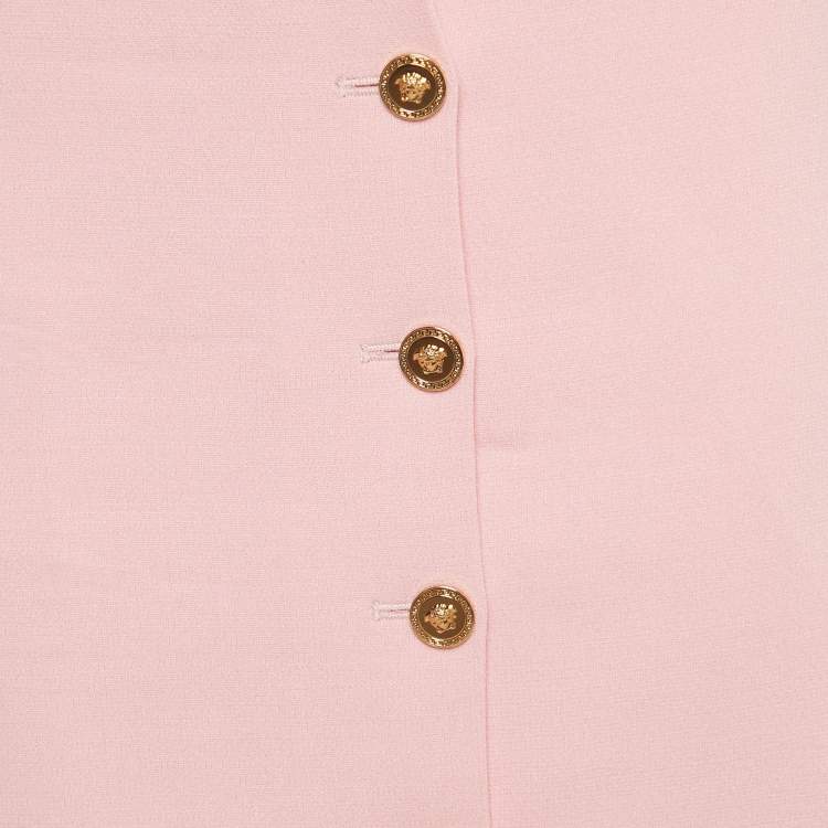 مملوكة مسبقًا Versace Pink Wool Medusa Button Mini Skirt S