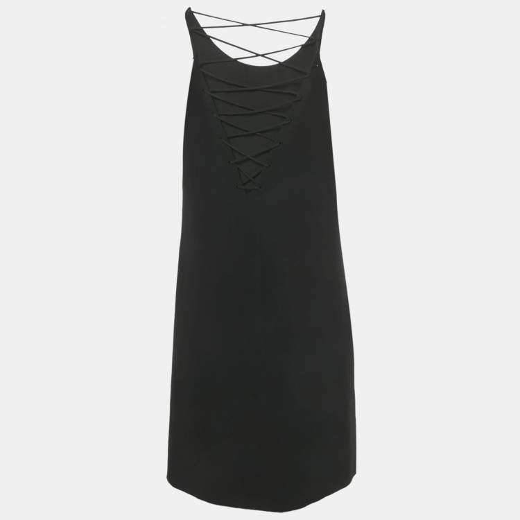 Pre Owned Versace Black Crepe Crisscross Detail Mini Dress S 