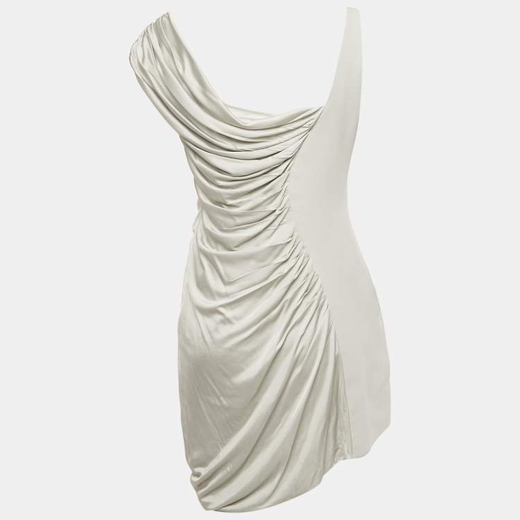 مملوكة مسبقًا Versace Grey Crepe & Satin Draped Sleeveless Mini Dress M