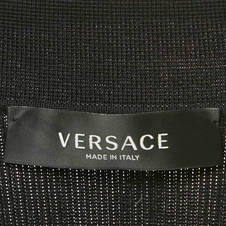 Pre Owned Versace Black/Yellow Barocco Print Silk and Rib Knit Cardigan XS