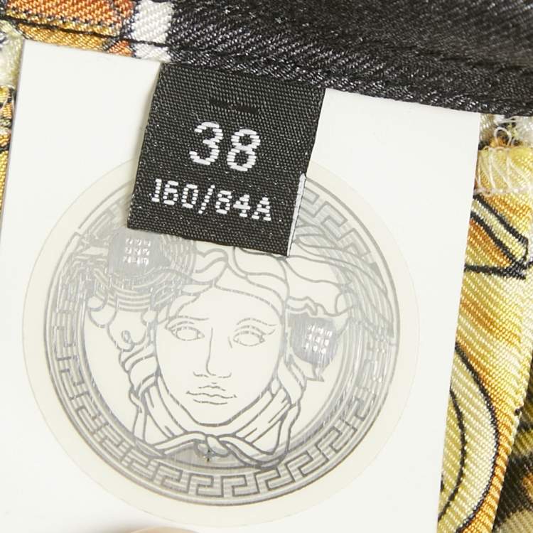 Pre Owned Versace Black/Yellow Barocco Print Silk Belted Shirt Dress S