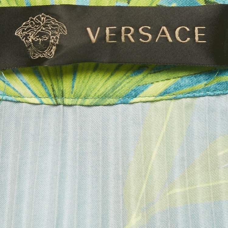 Pre Owned تنورة ميدي بليسيه بنقشة الأدغال الخضراء من فيرساتشي مقاس صغير