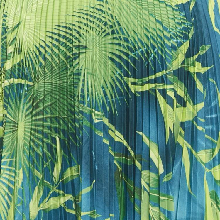 Pre Owned تنورة ميدي بليسيه بنقشة الأدغال الخضراء من فيرساتشي مقاس صغير