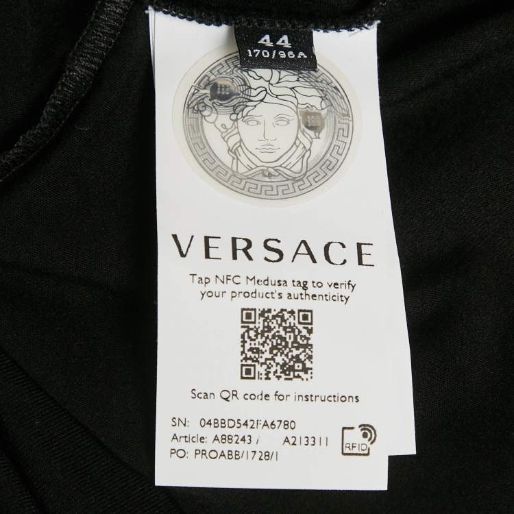 Pre Owned Versace Black Embroidered Jersey Crewneck T-Shirt M