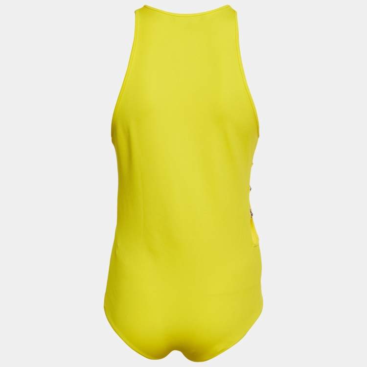 Pre Owned Versace Yellow Cut-Out Logo Detail Jersey Bodysuit M