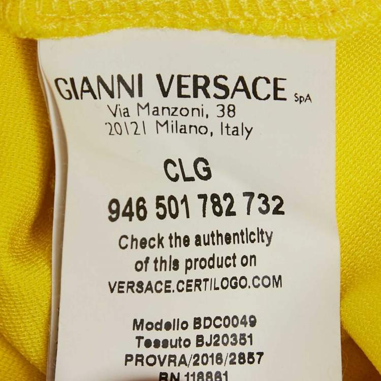 Pre Owned Versace Yellow Cut-Out Logo Detail Jersey Bodysuit M