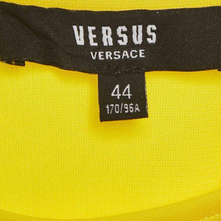 Pre Owned Versace Yellow Cut-Out Logo Detail Jersey Bodysuit M