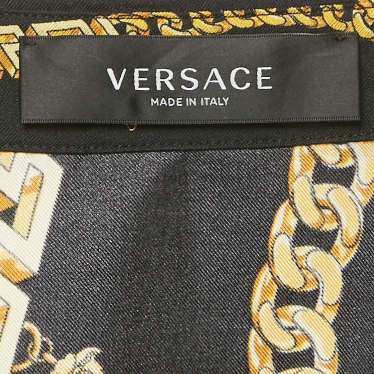 Pre Owned Versace Black Chain Print Silk Shirt Dress L