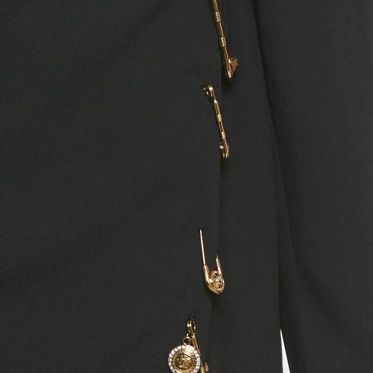 Pre Owned Versace Black Crepe Medusa Pin Detail Short Dress M