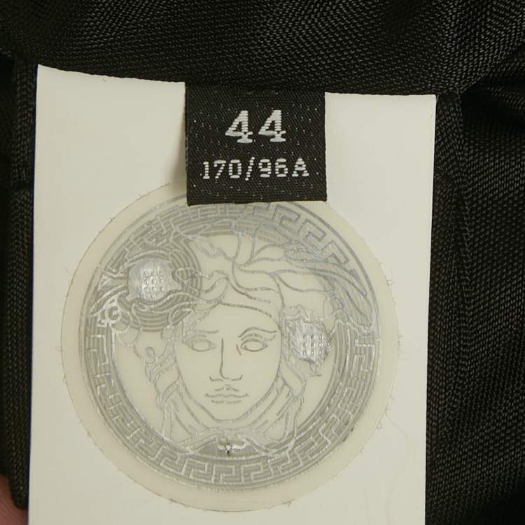 Pre Owned Versace Black Crepe Medusa Pin Detail Short Dress M