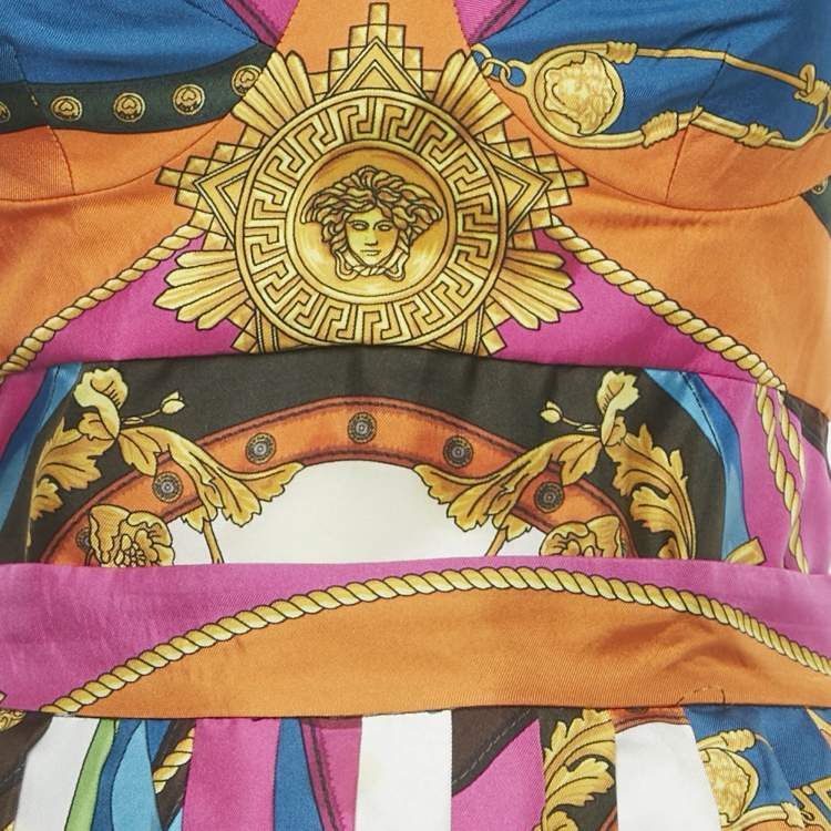 Pre Owned Versace Multicolor Printed Silk Top and Skirt Set S