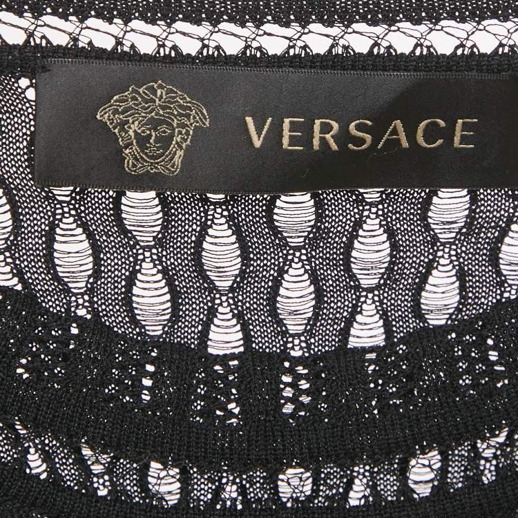 Pre Owned Versace Black Sheer Mesh Fitted Top S