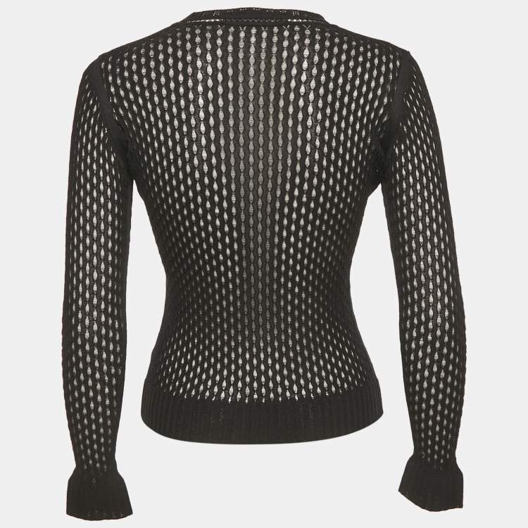 Pre Owned Versace Black Sheer Mesh Fitted Top S