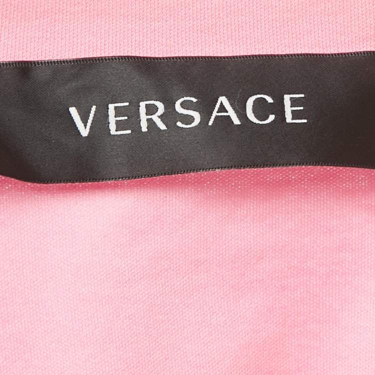 Pre Owned Versace Pink Goddess Print Cotton Knotted Crop Top S