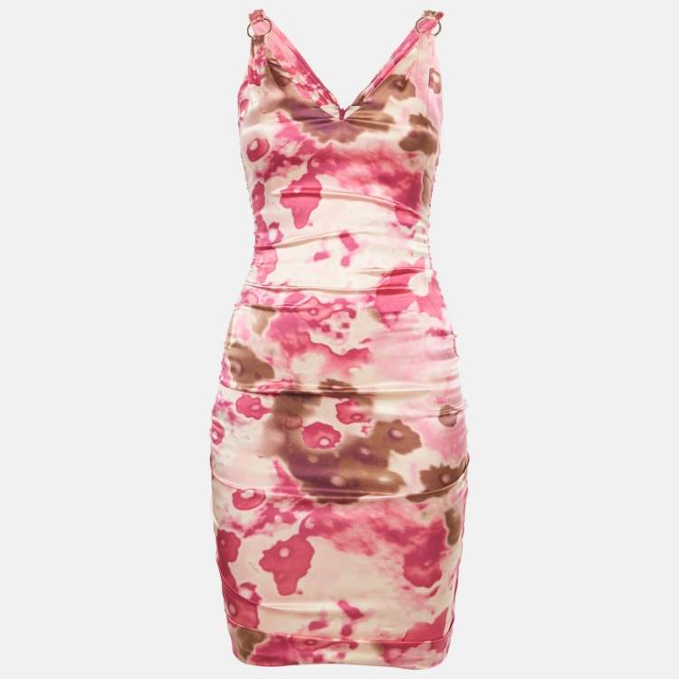 Pre Owned Versace Pink Abstract Print Silk Mini Dress S