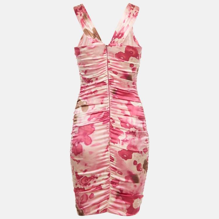 Pre Owned Versace Pink Abstract Print Silk Mini Dress S