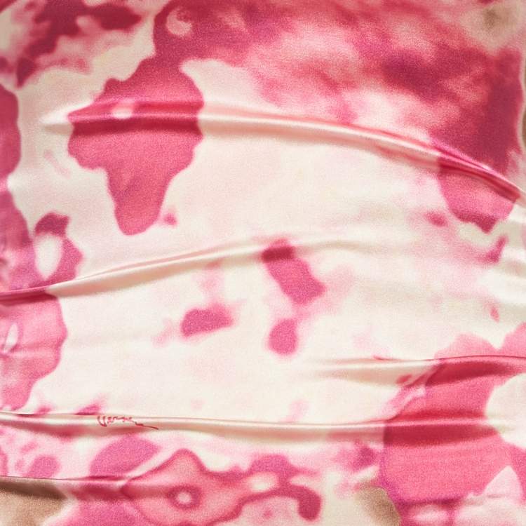 Pre Owned Versace Pink Abstract Print Silk Mini Dress S