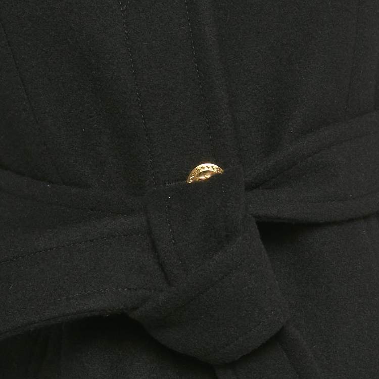 Pre Owned Versace Black Wool Felt Belted Midi Coat XS