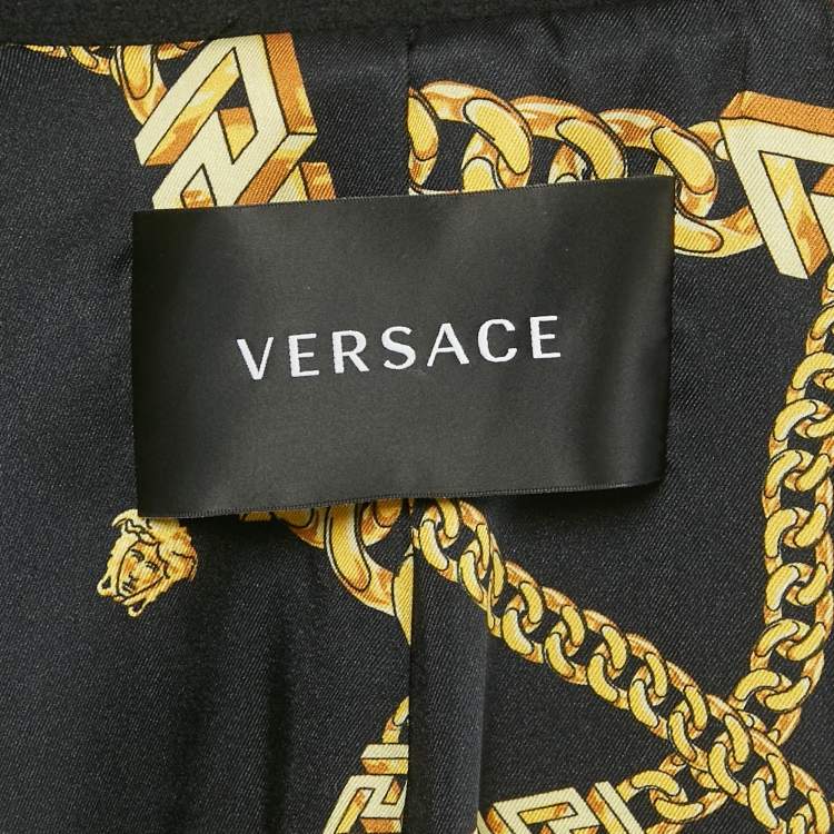 Pre Owned Versace Black Wool Felt Belted Midi Coat XS