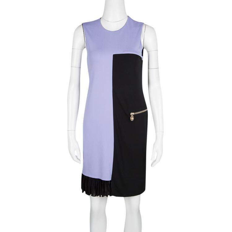 مملوكة مسبقًا Versace Colorblock Ruffle Bottom Hem Detail Sleeveless Dress S