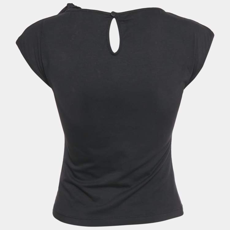 Pre Owned Versace Jeans Couture Black Logo Sequin Jersey Top S