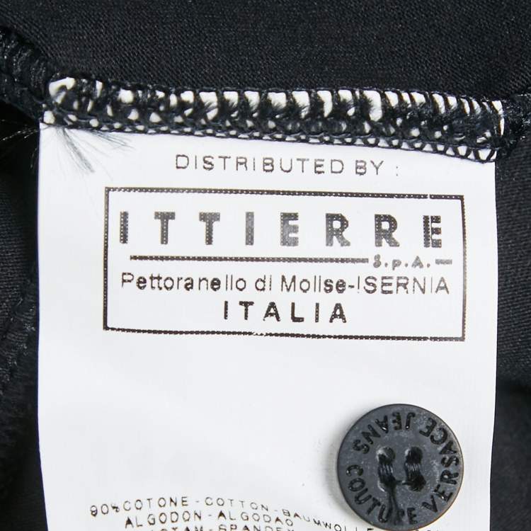 Pre Owned Versace Jeans Couture Black Logo Sequin Jersey Top S