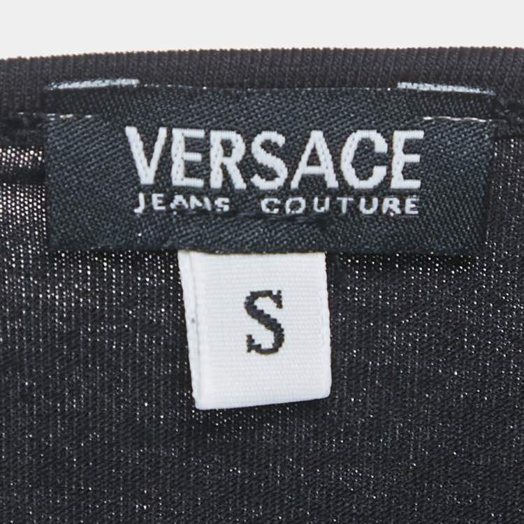 Pre Owned Versace Jeans Couture Black Logo Sequin Jersey Top S