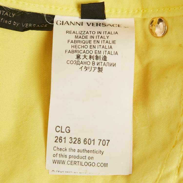 Pre Owned بنطلون جينز فيرساتشي قطني أصفر ملائم عادي مقاس صغير بخصر 28 بوصة