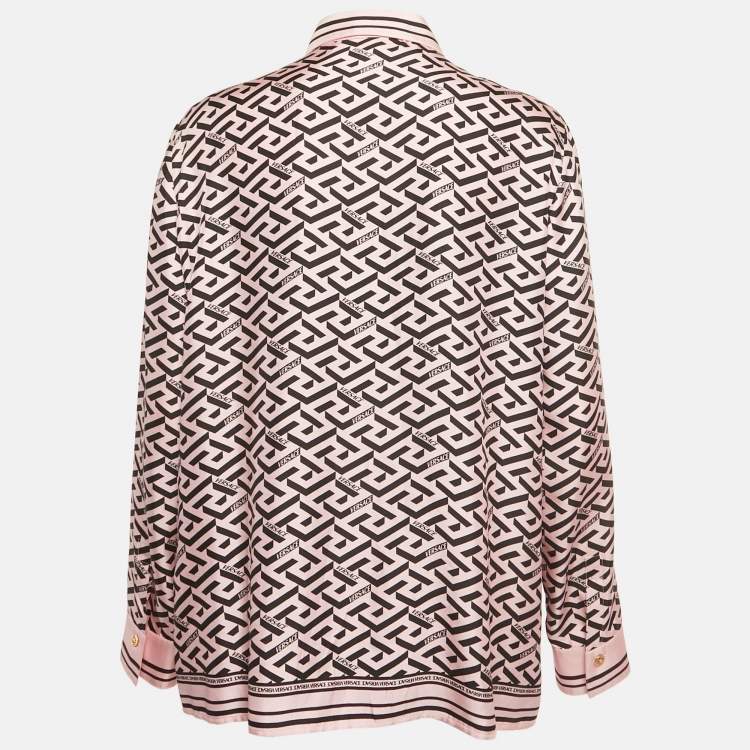 Pre Owned Versace Pink Print Silk Full Sleeve Shirt M