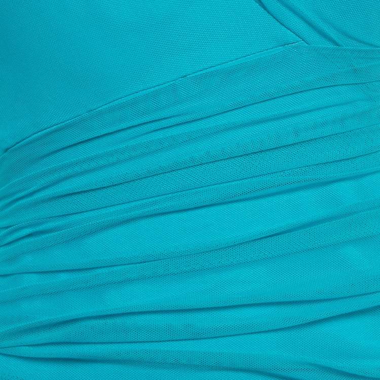 Pre Owned فستان فيرساتشي تول أزرق مكشكش بكتف واحد ميدي مقاس صغير (S)