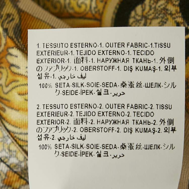 Pre Owned Versace Yellow/Black Barocco Print Silk Pleated Mini Skirt S