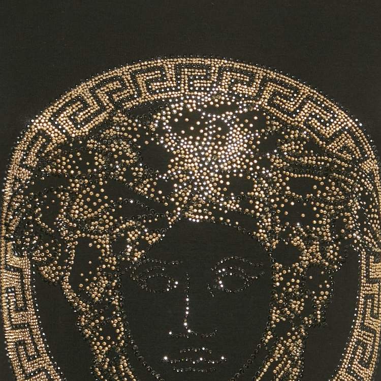Pre Owned Versace Black Medusa Rhinestone Jersey T-Shirt M