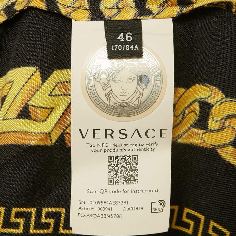 Pre Owned Versace Black/Yellow Printed Silk Long Sleeve Shirt L