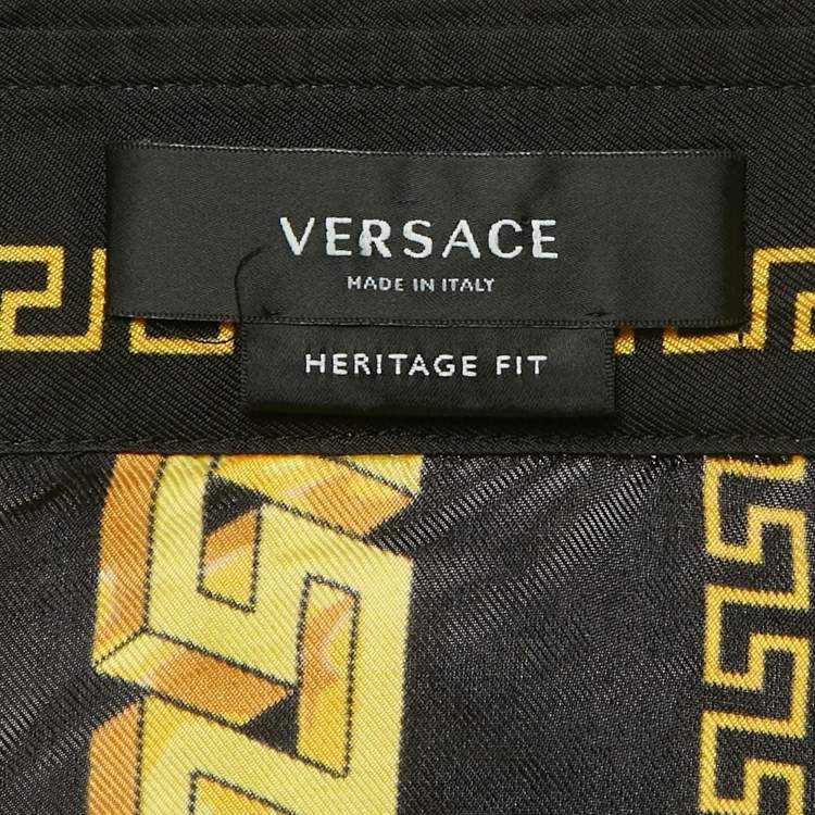 Pre Owned Versace Black/Yellow Printed Silk Long Sleeve Shirt L