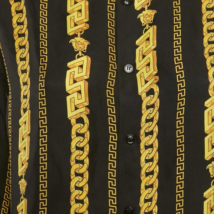 Pre Owned Versace Black/Yellow Printed Silk Long Sleeve Shirt L