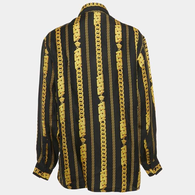 Pre Owned Versace Black/Yellow Printed Silk Long Sleeve Shirt L