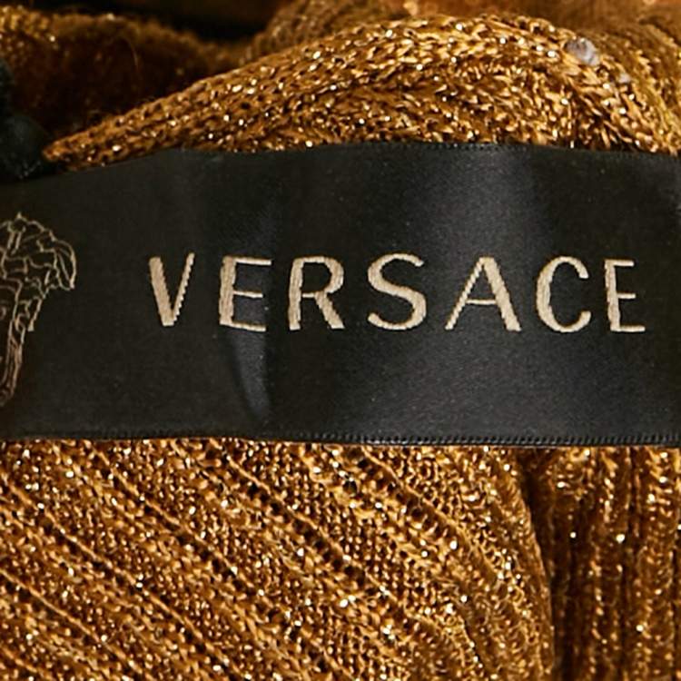 مملوكة مسبقًا Gianni Versace Brown Leopard Print Lurex Knit Pullover XL