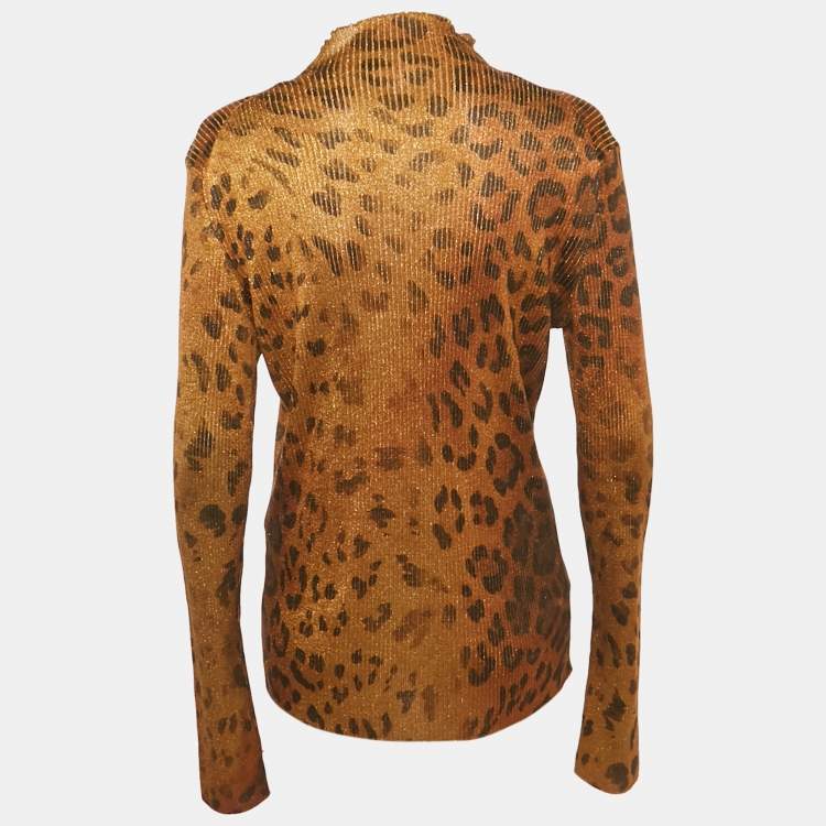 مملوكة مسبقًا Gianni Versace Brown Leopard Print Lurex Knit Pullover XL